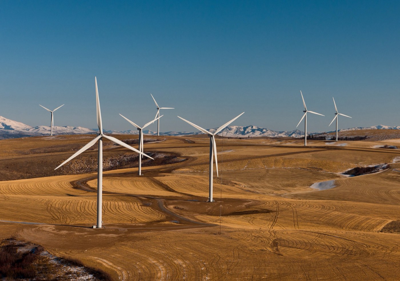 Wind turbines across open farmland