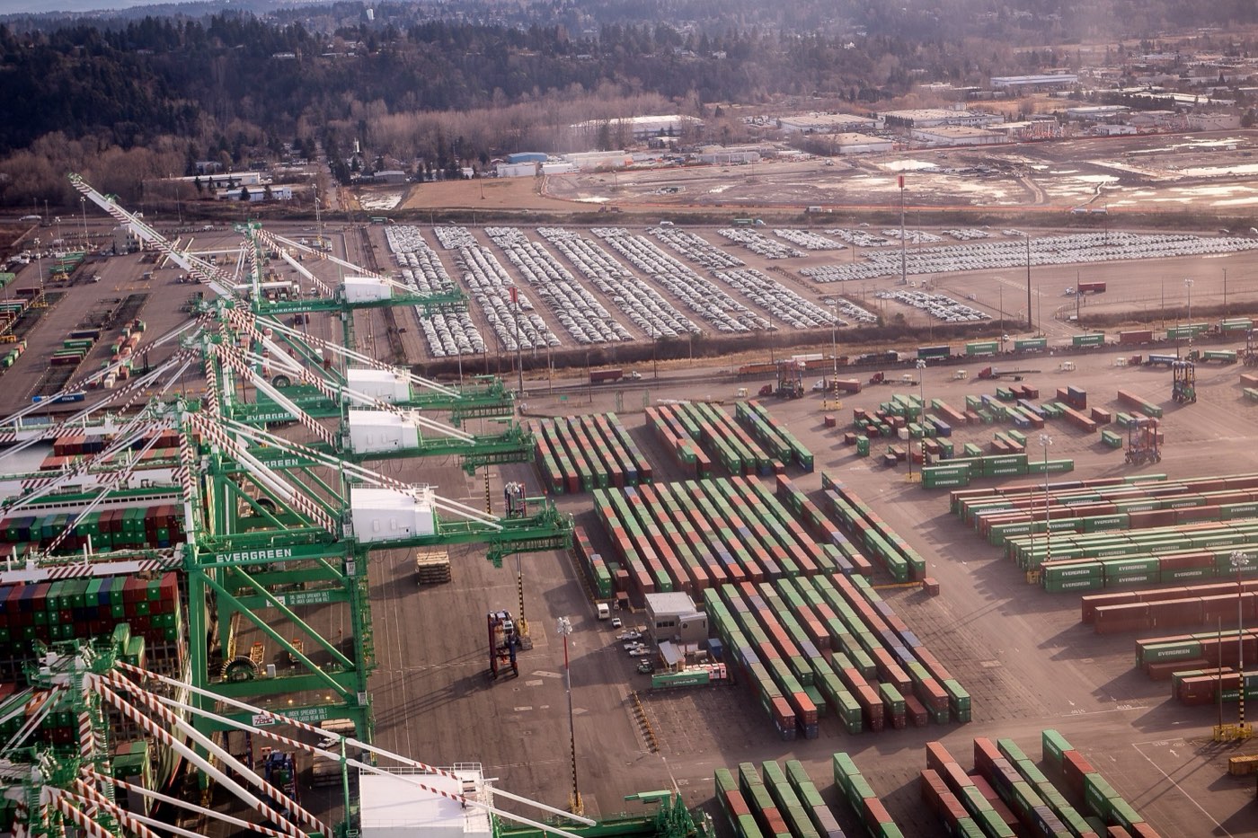 Aerial view of a container terminal